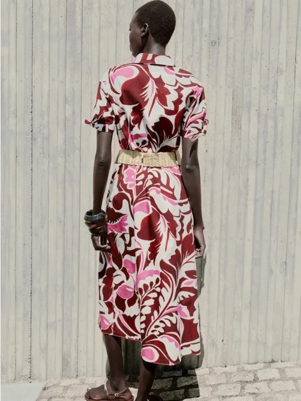 ZARA PRINTED POPLIN MIDI DRESS WITH BELT - Picture 3 of 10